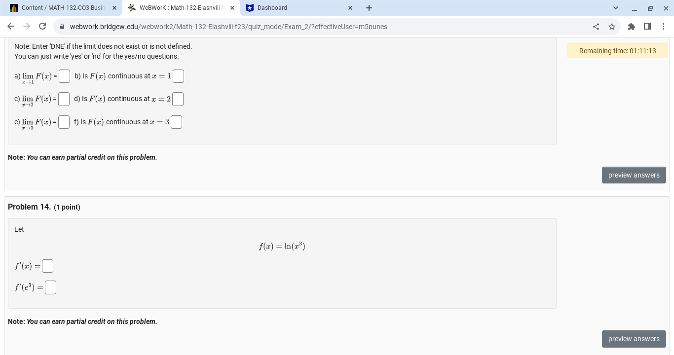 Content / MATH 132-CO3 Busin x WeBWork : Math-132-Elashvili-f x Dashboard