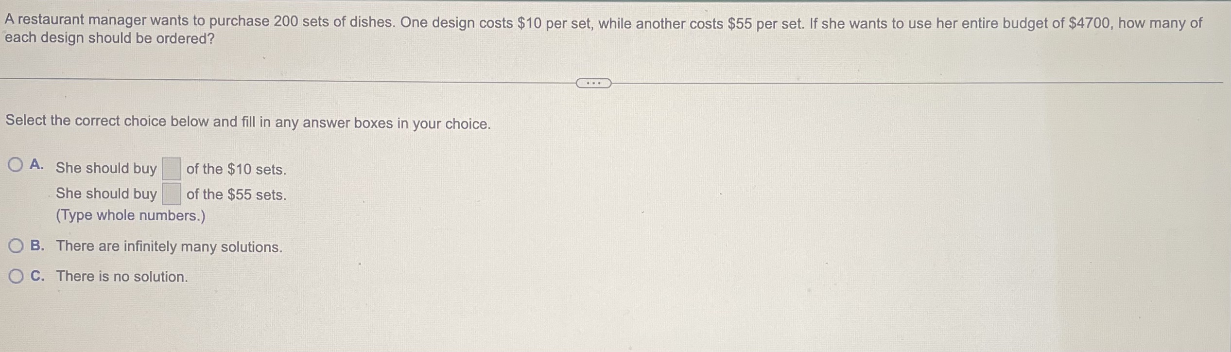 choice. O A. The solution is (Simplify your answers.) O B. There