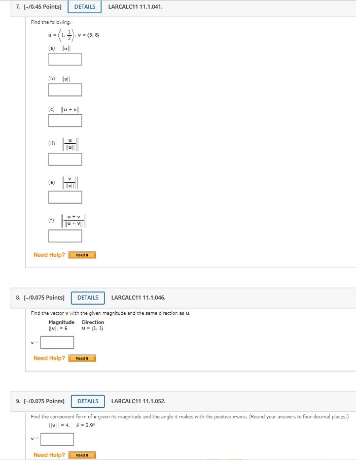 DETAILS LARCALC11 11.1.019. Find the magnitude of v. V = 7i |
