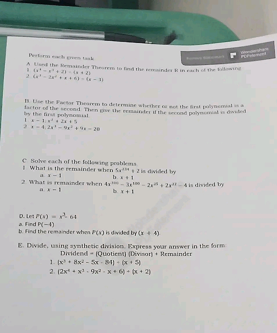 find the remainder R in each of the following 1 (1-142) (42)
