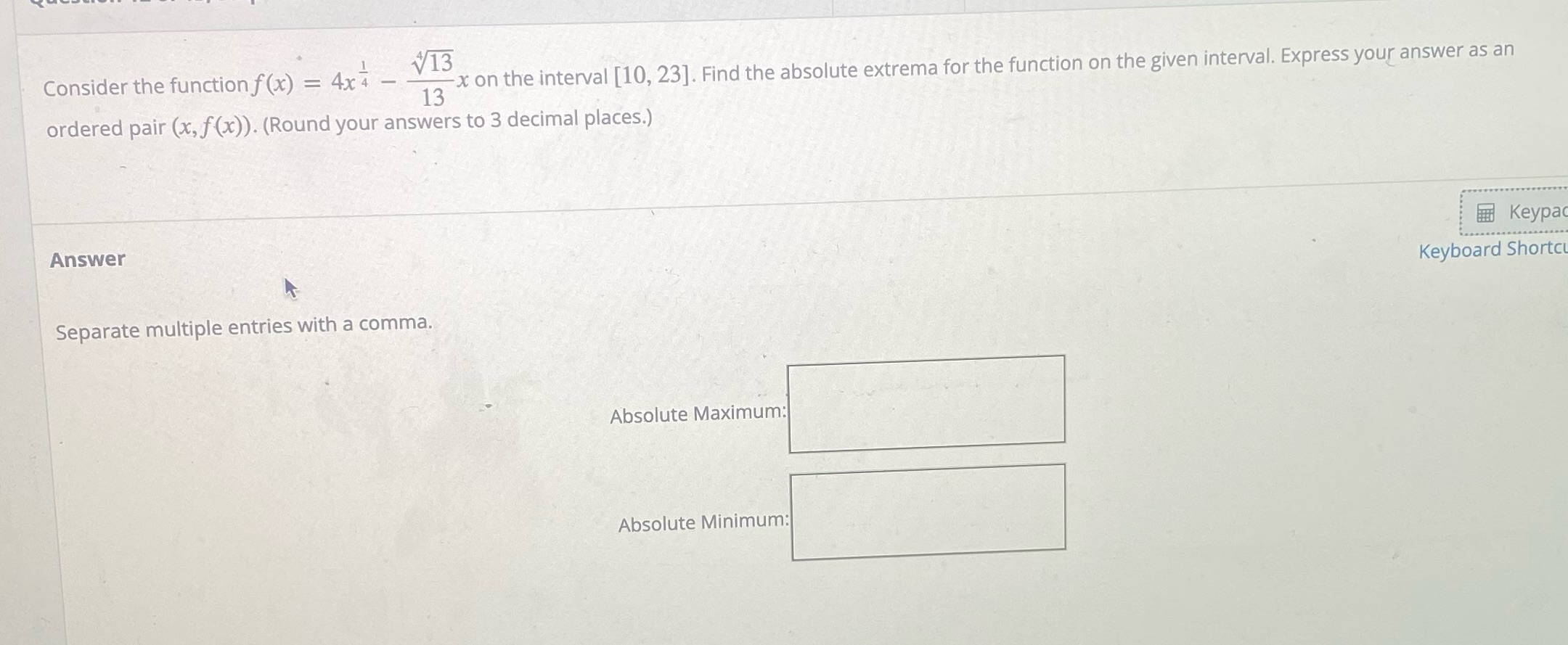 = 4x 4 V13 x on the interval [10, 23]. Find the