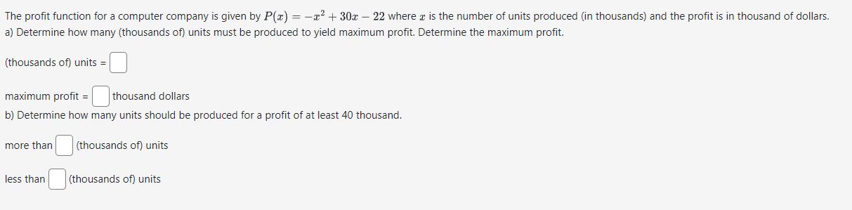 less than (thousands of) unitsThe cost of producing m units of a