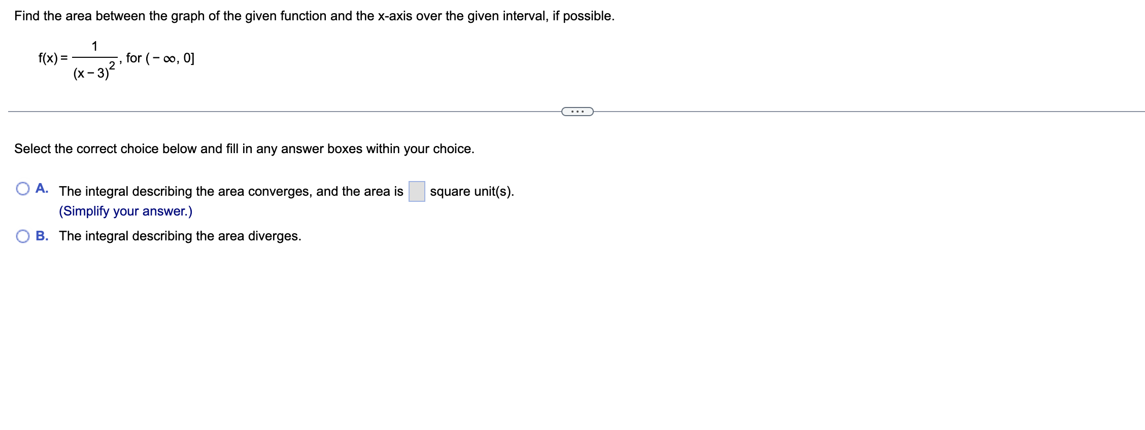  Find the area between the graph of the given function and