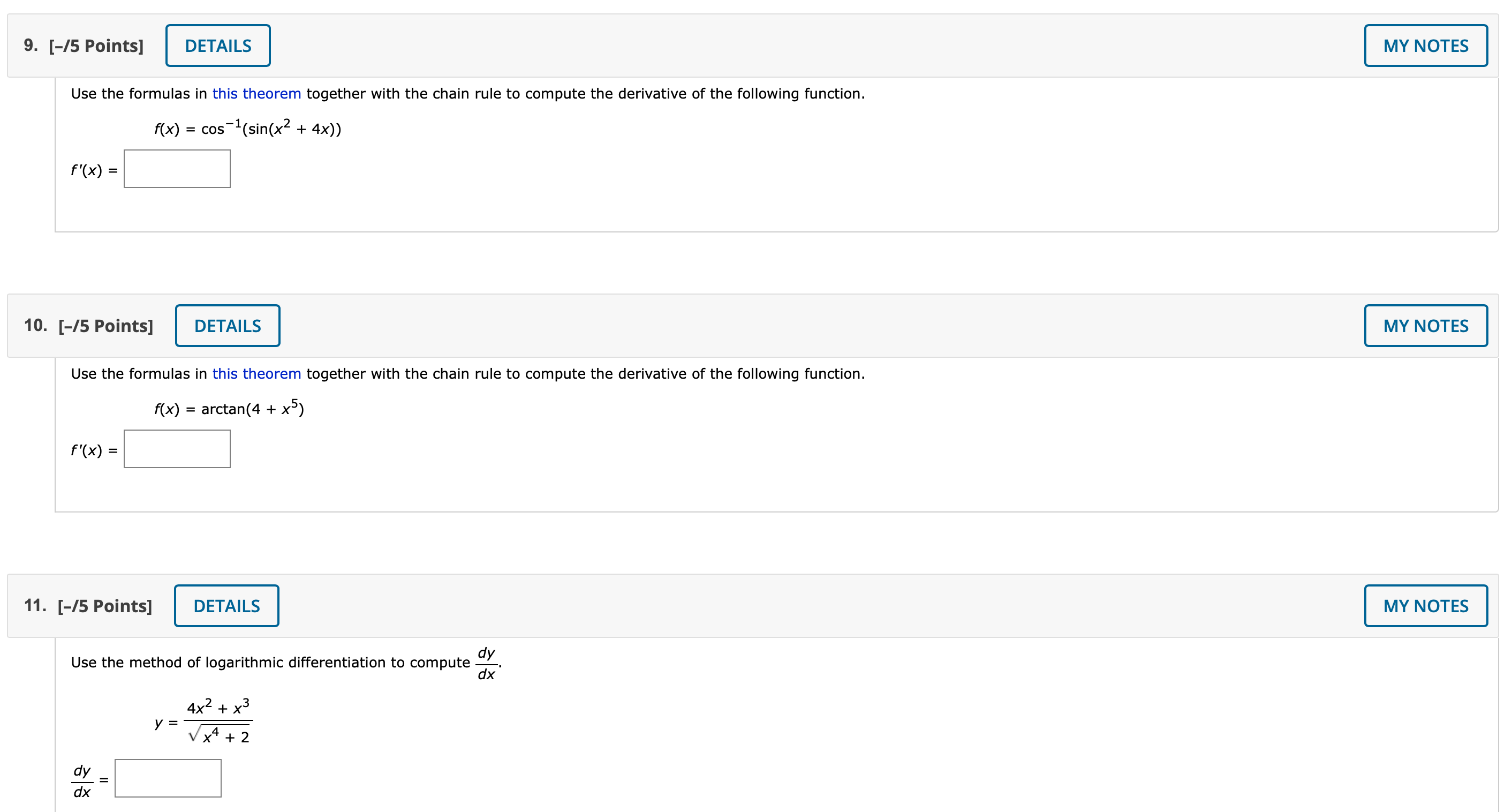  9. [/5 Points] Use the formulas in this theorem together with