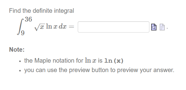 V Note: . the Maple notation for In a is In (x)