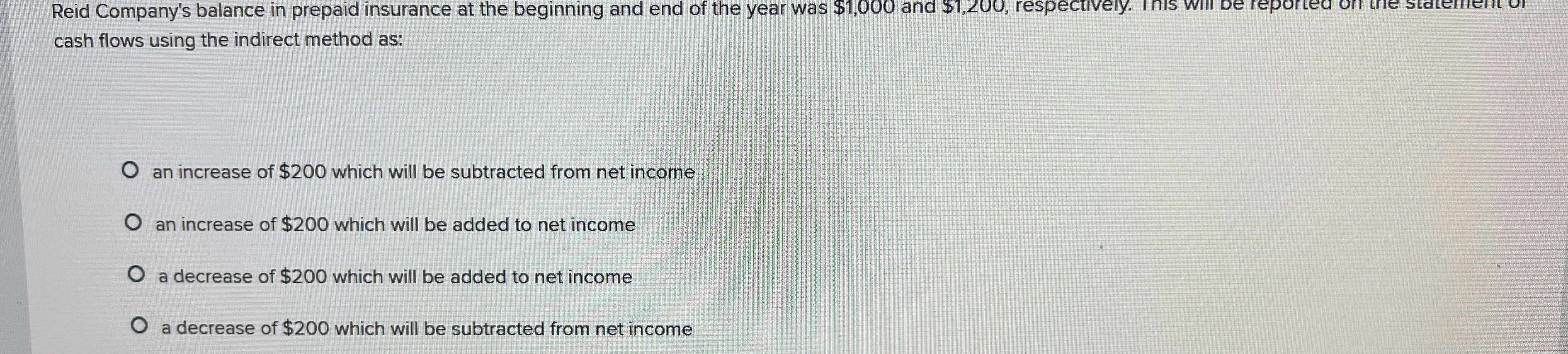 cash flows using the indirect method as: an increase of $200