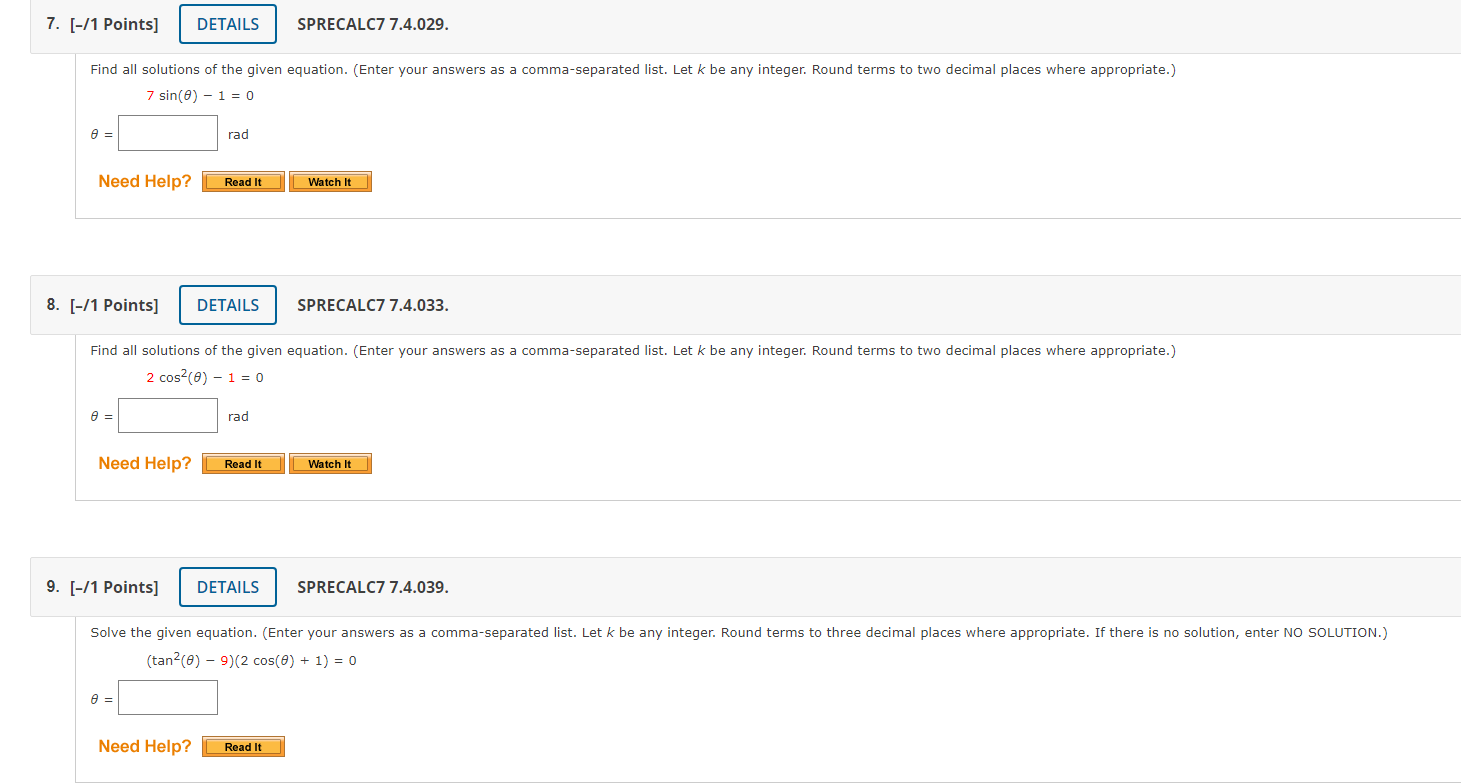 equation. (Enter your answers as a comma-separated list. Let k be any