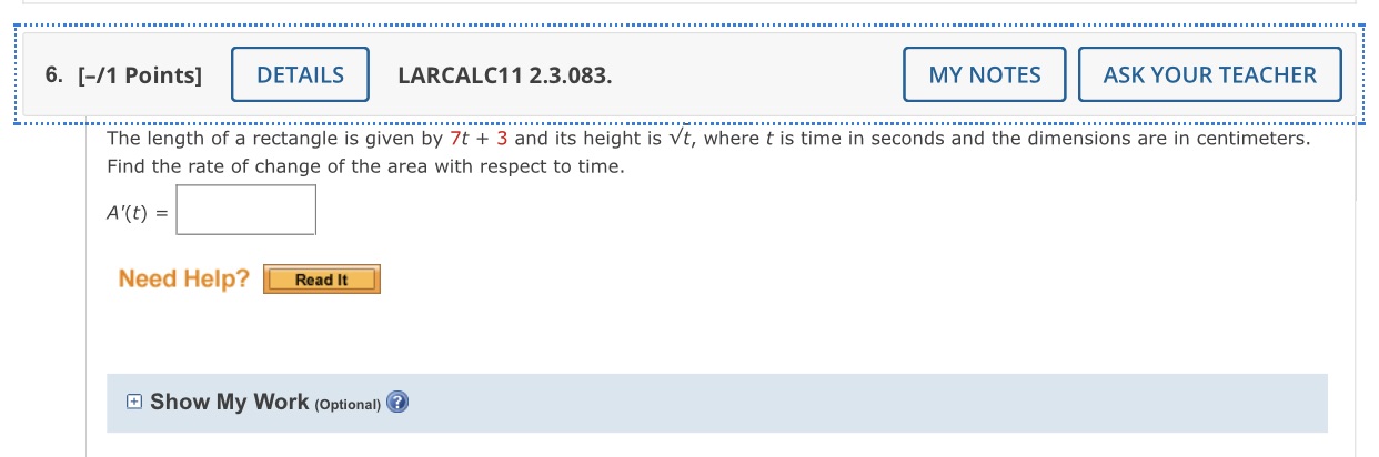 The length of a rectangle is given by 7t + 3 and