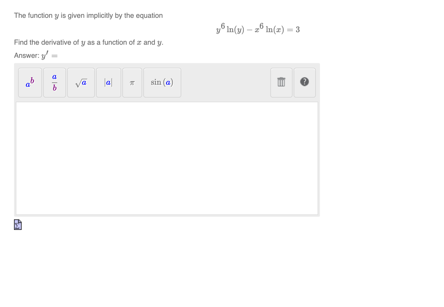 , $6 mix) = 3 Find the derivative of y as a