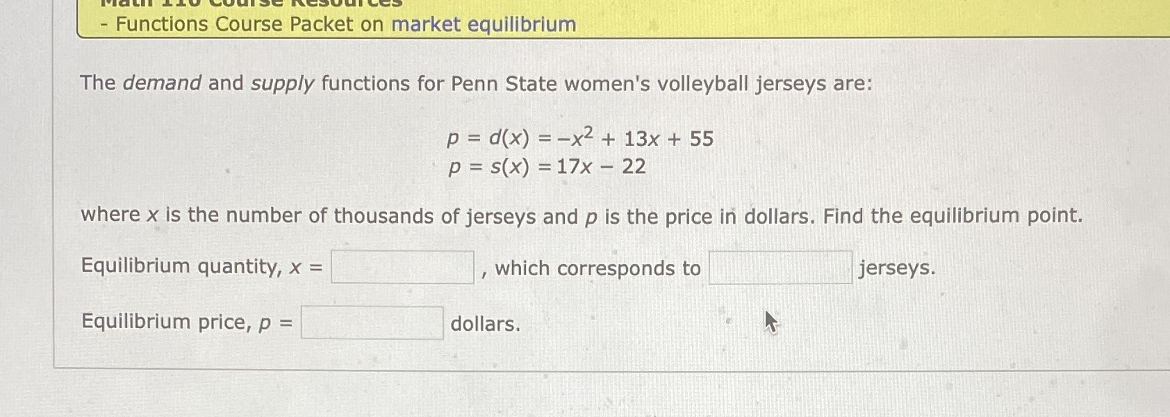 functions for Penn State women's volleyball jerseys are: p = d(x) =-x2