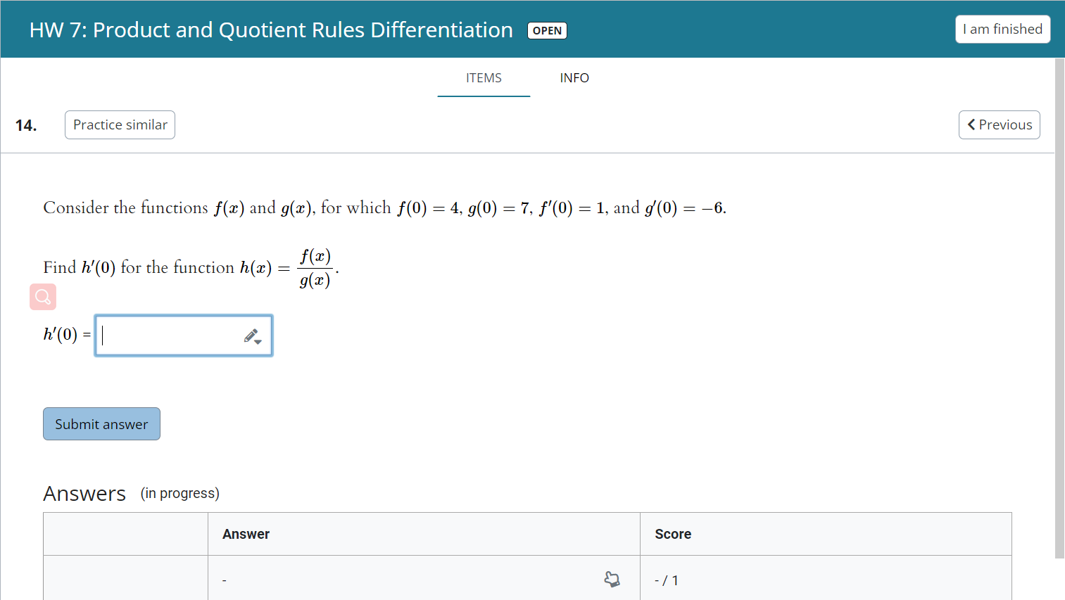 f'(3) for the function f(:l:) : 2%) = 9'. Answers (in progrESS)