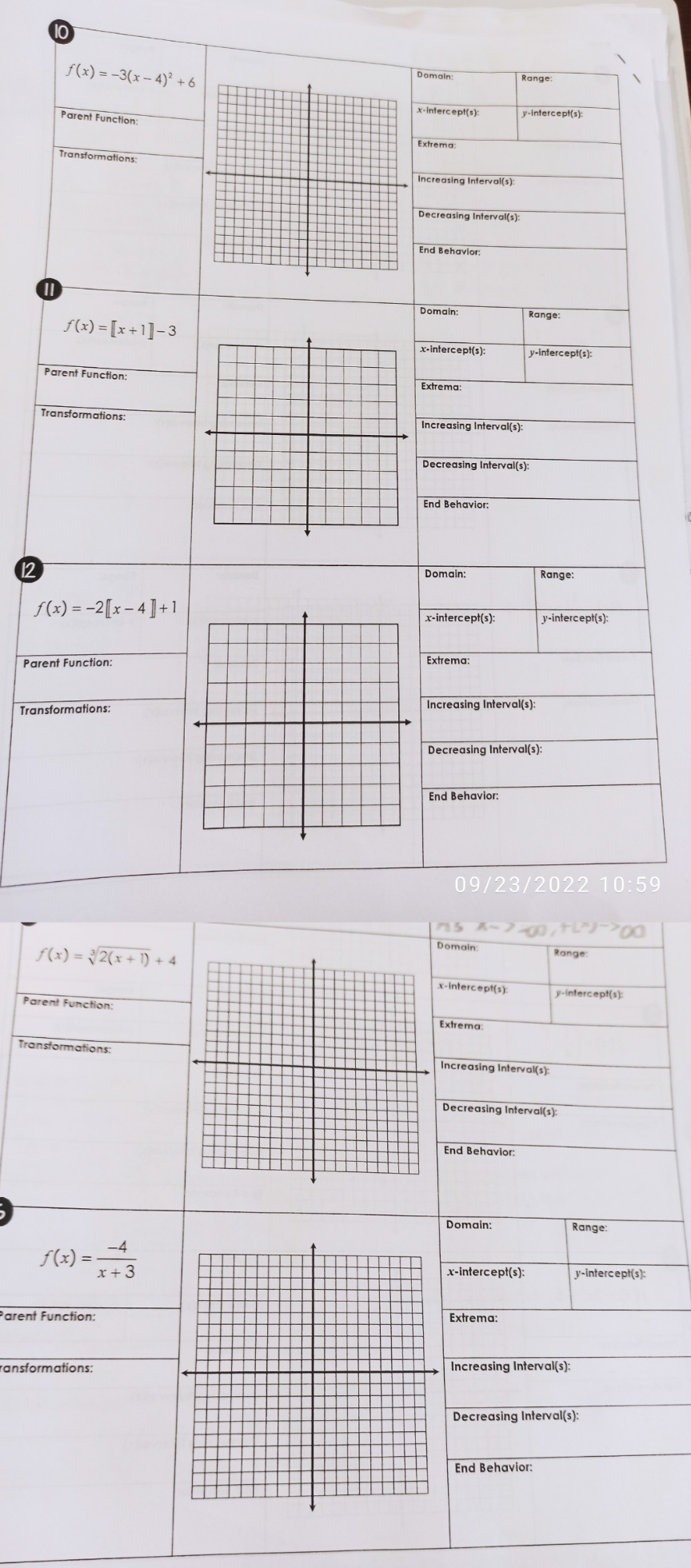 Graph Each Function and Give All the characteristics. Domain: Range: f(x)