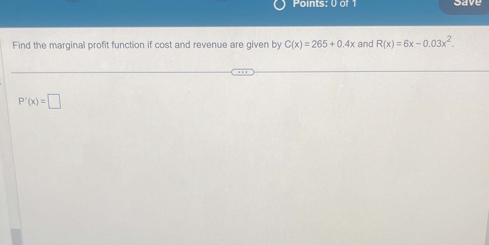 revenue are given by C(x) = 265 + 0.4x and R00 =