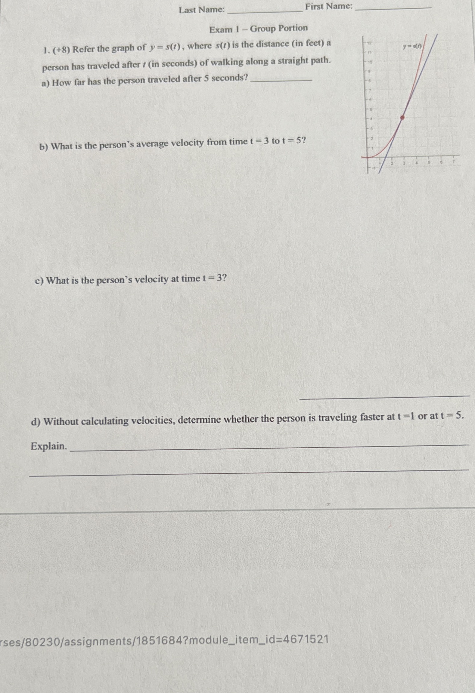 Refer the graph of y = s(1), where s(1) is the distance