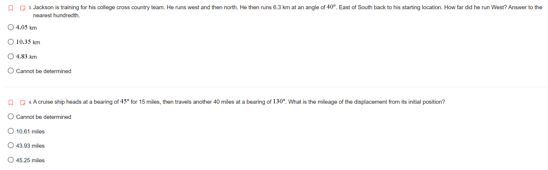 40 miles at a bearing of 130. What is the bearing of