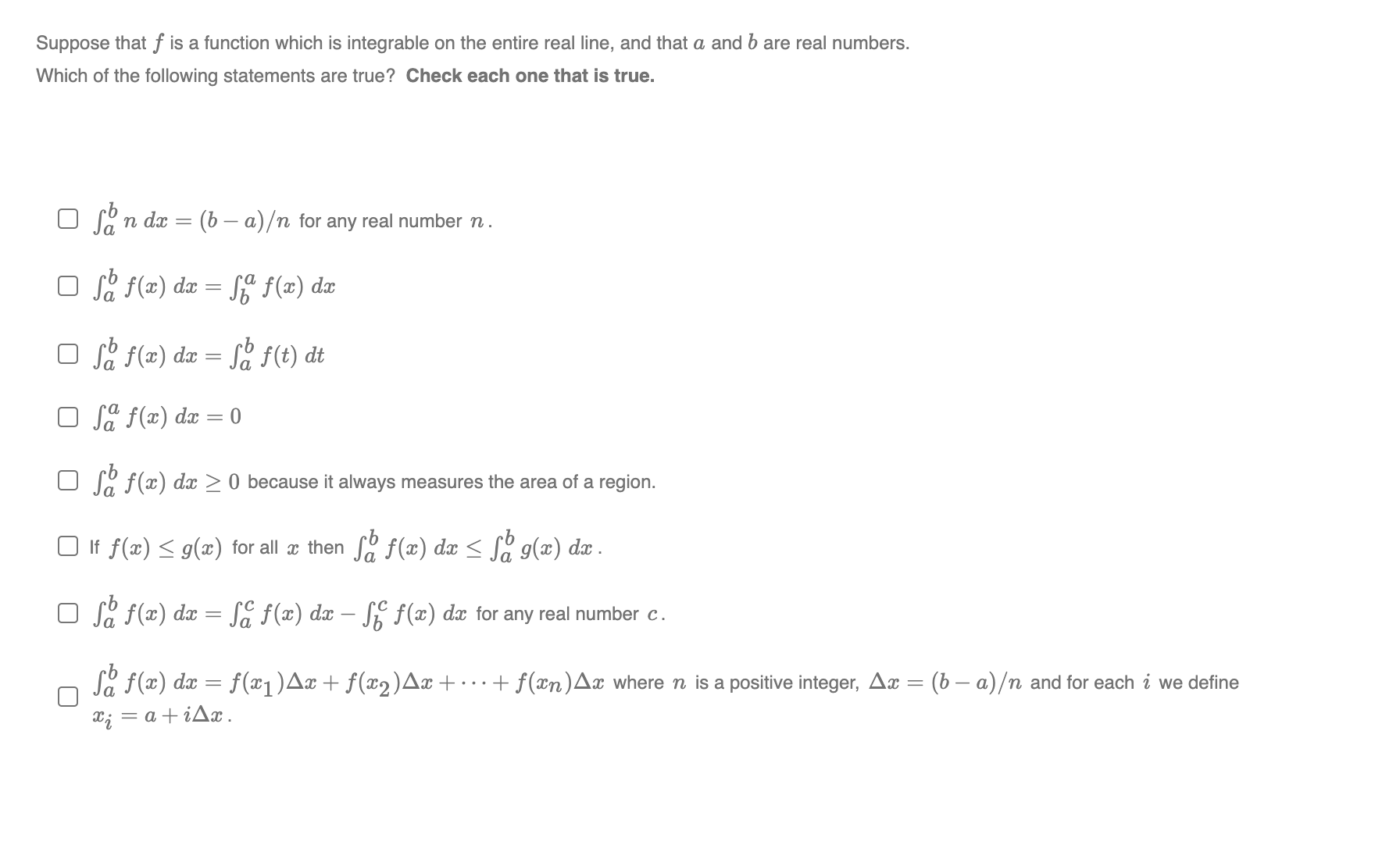 Suppose that f is a function which is integrable on the