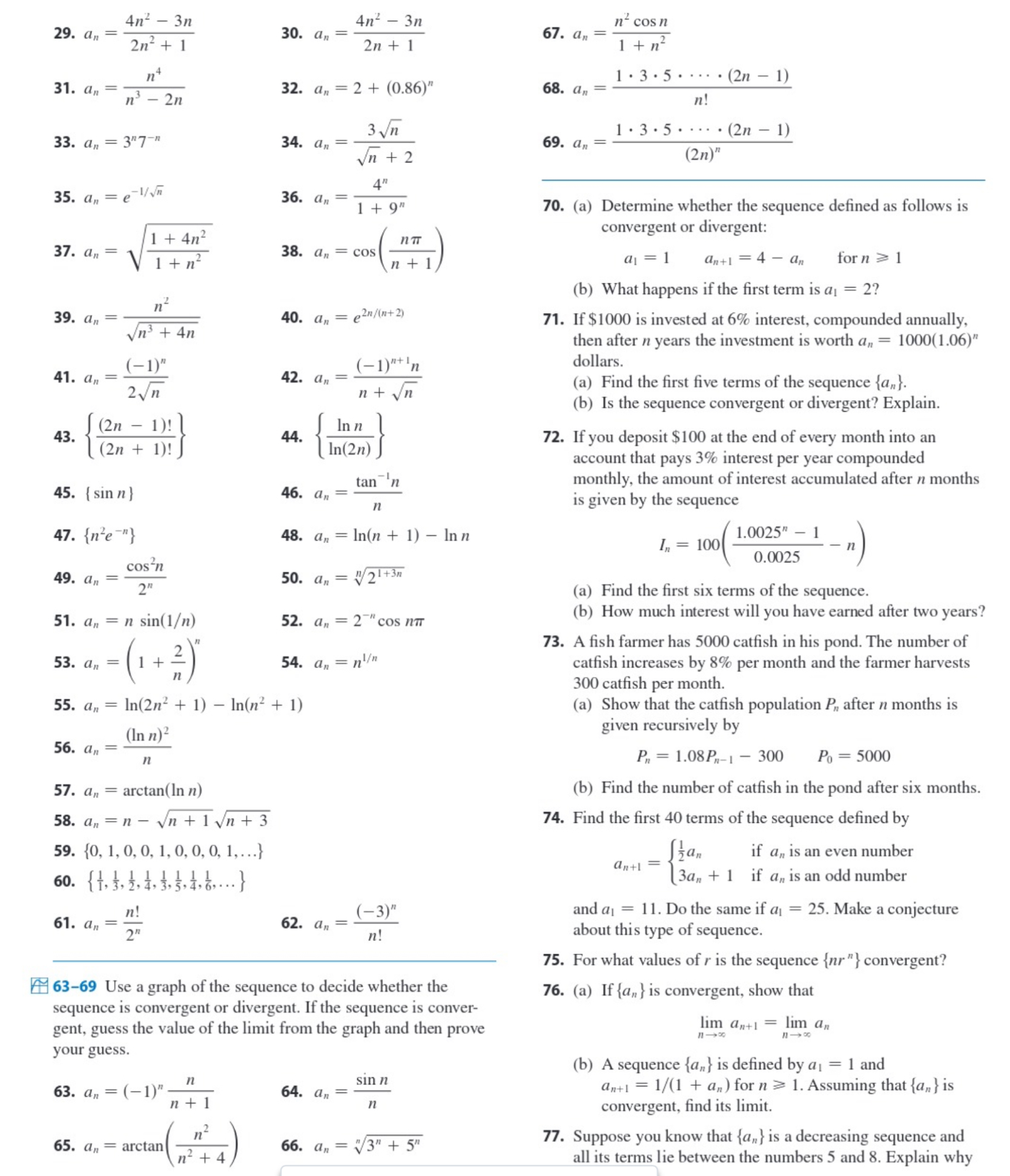  Please # 39,43,47,51.27-62 Determine whether the sequence converges or diverges.If it