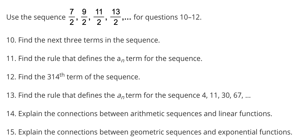 and upload it. Questions: Use the sequence 1, 5, 9, 13,... for