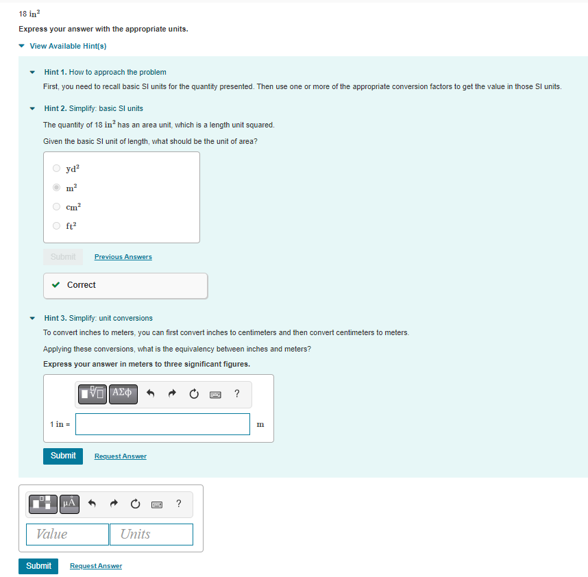 18 in Express your answer with the appropriate units. View Available