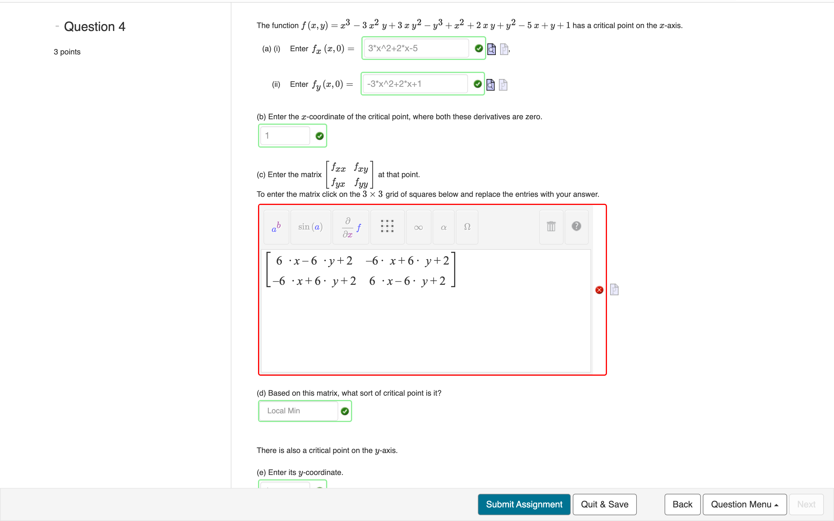 - y3 +x2+2xy+ y2 -5 x + y+ 1 has a critical