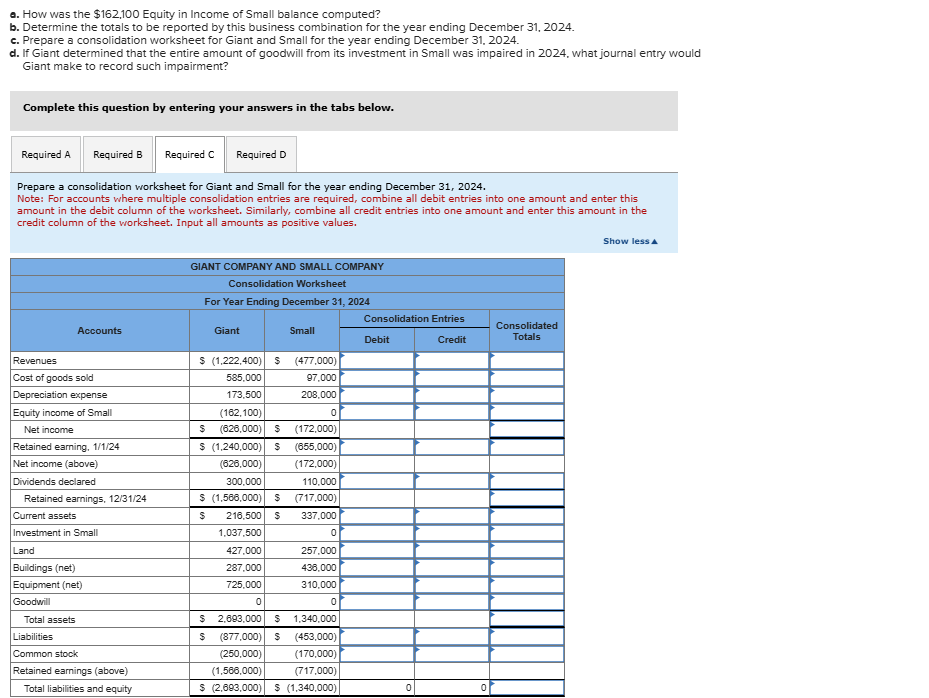 a. How was the $162,100 Equity in Income of Small balance