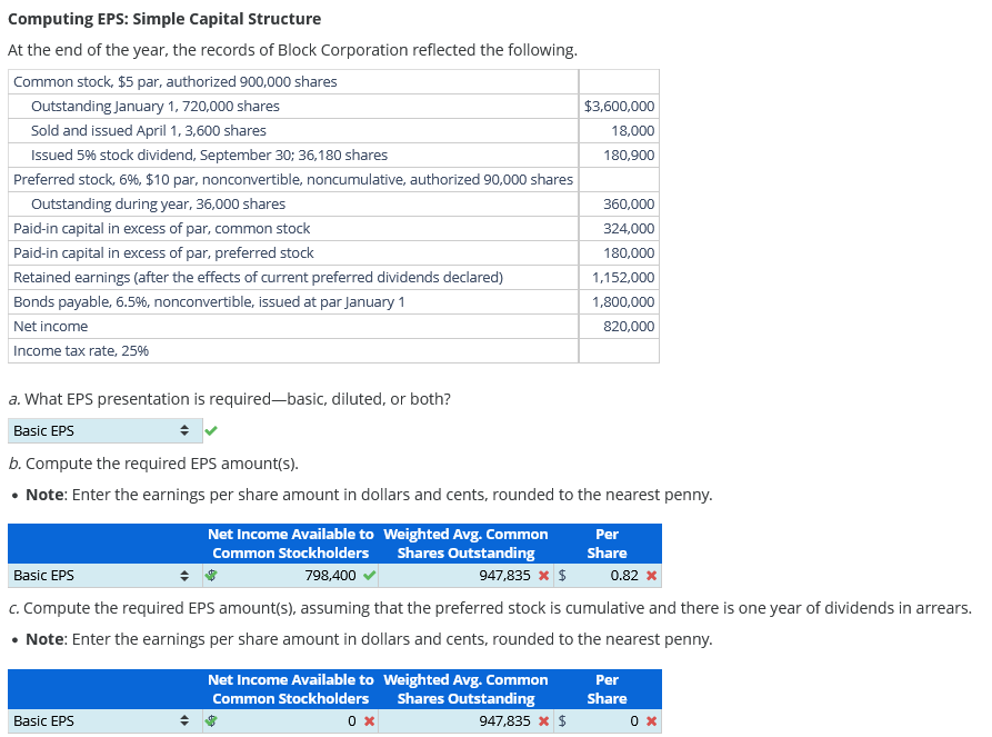 Computing EPS: Simple Capital Structure At the end of the year,
