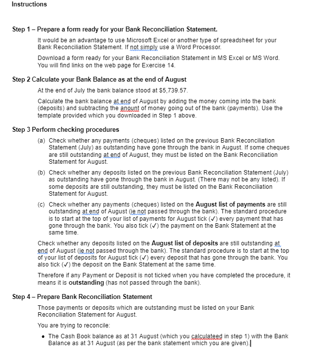  BANK RECONCILIATION STATEMENT Help me make a bank reconciliation statement for