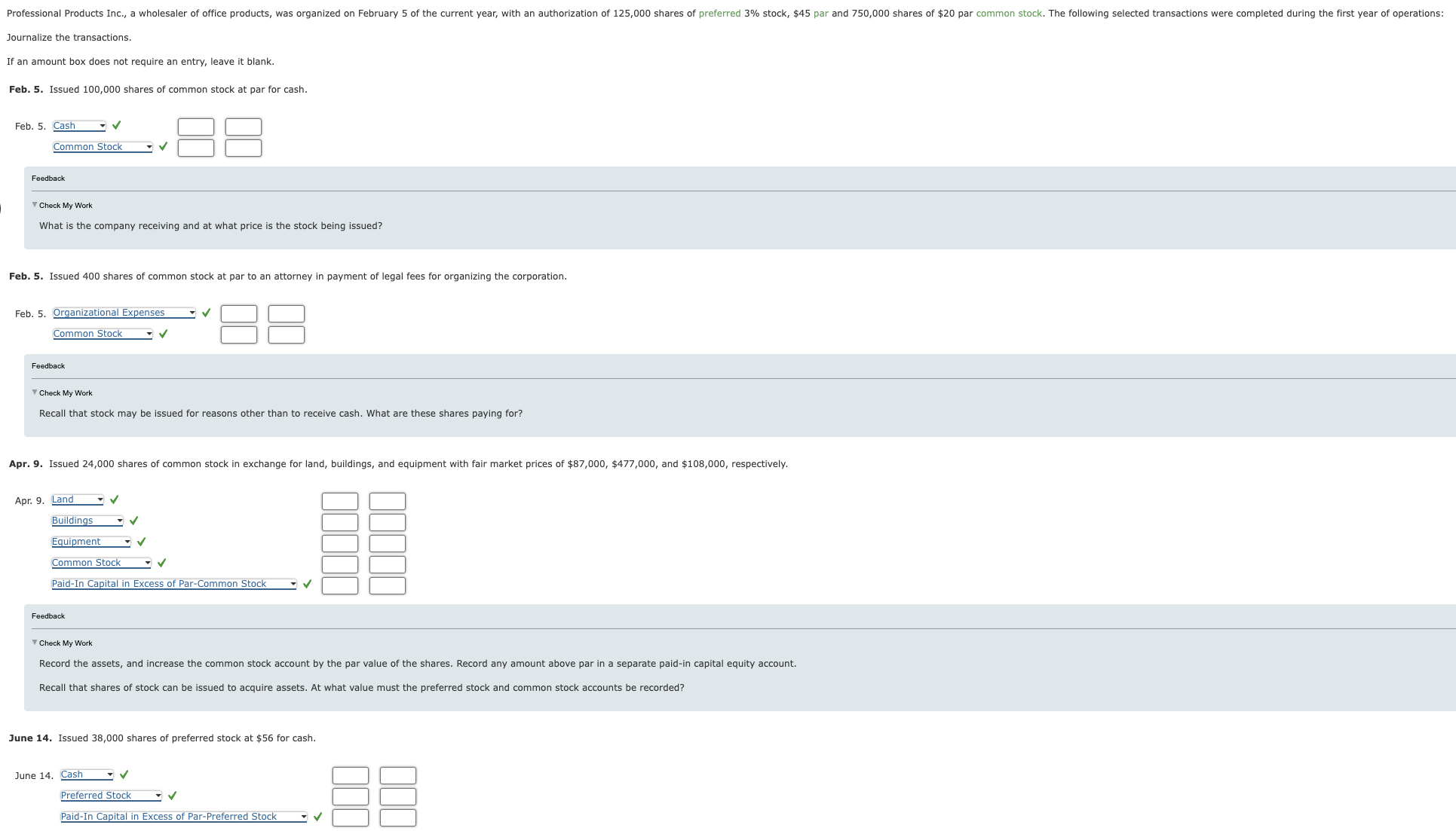  Journalize the transactions. If an amount box does not require an