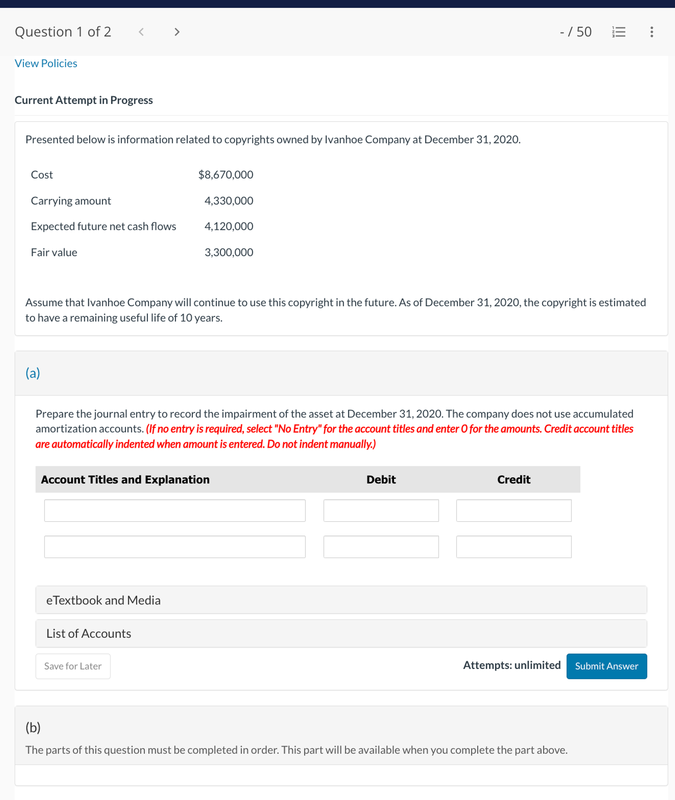 to copyrights owned by Ivanhoe Company at December 31,2020. Assume that Ivanhoe