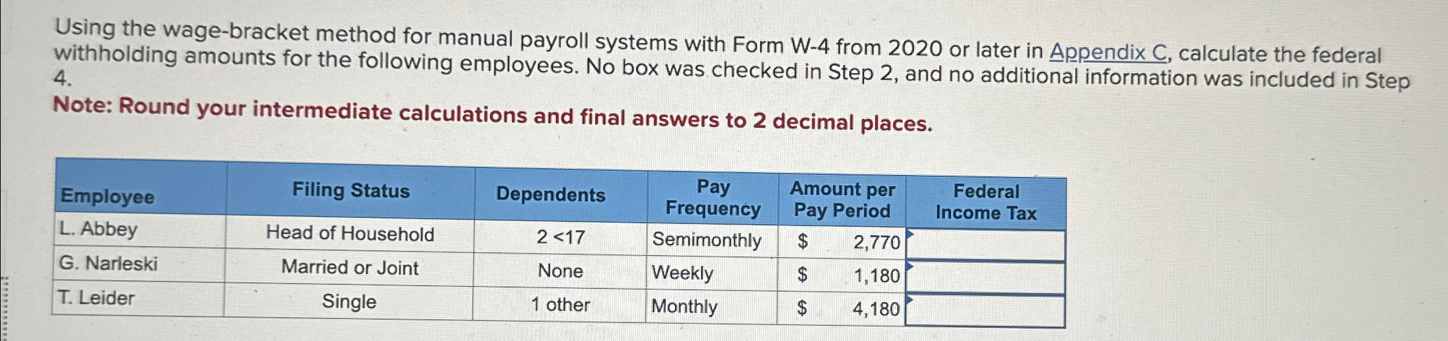  Using the wage-bracket method for manual payroll systems with Form W-4
