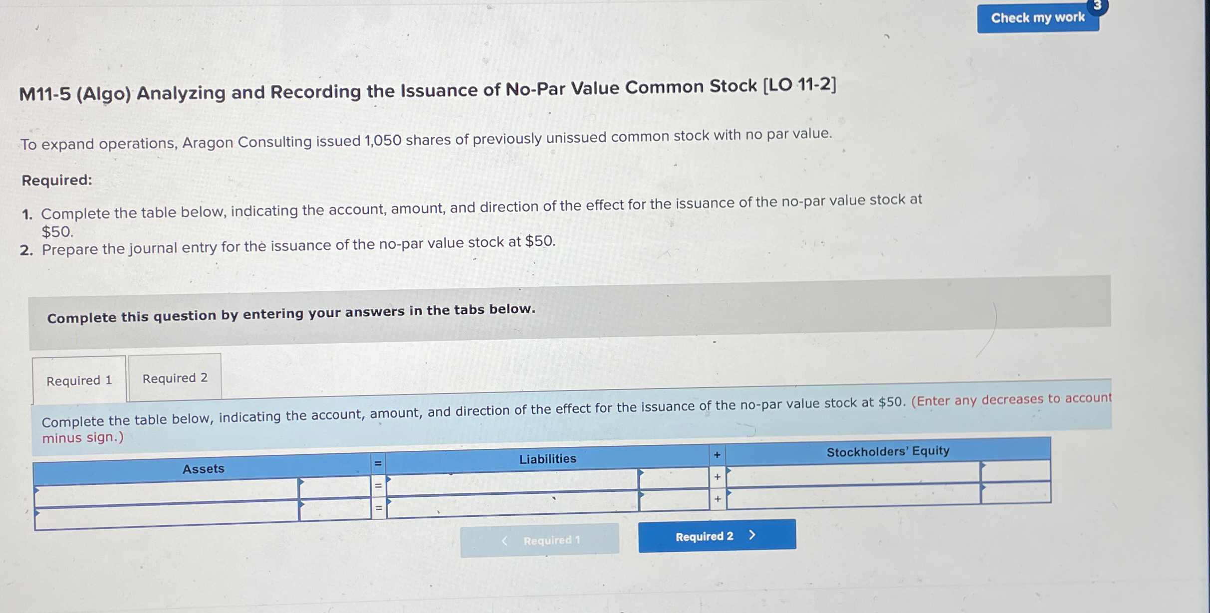  M11-5(Algo) Analyzing and Recording the Issuance of No-Par Value Common Stock