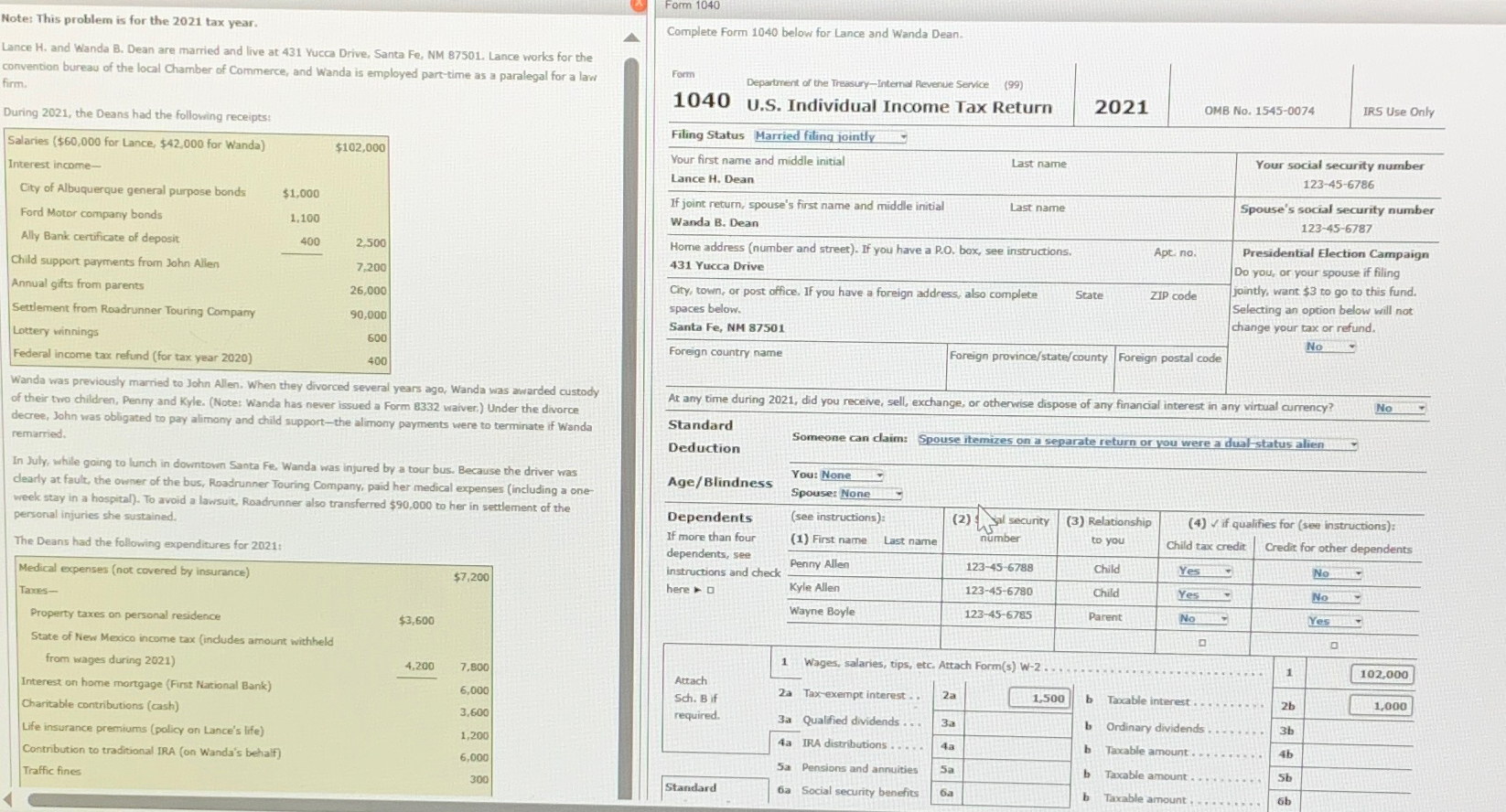  Note: This problem is for the 2021 tax year. Lance H.