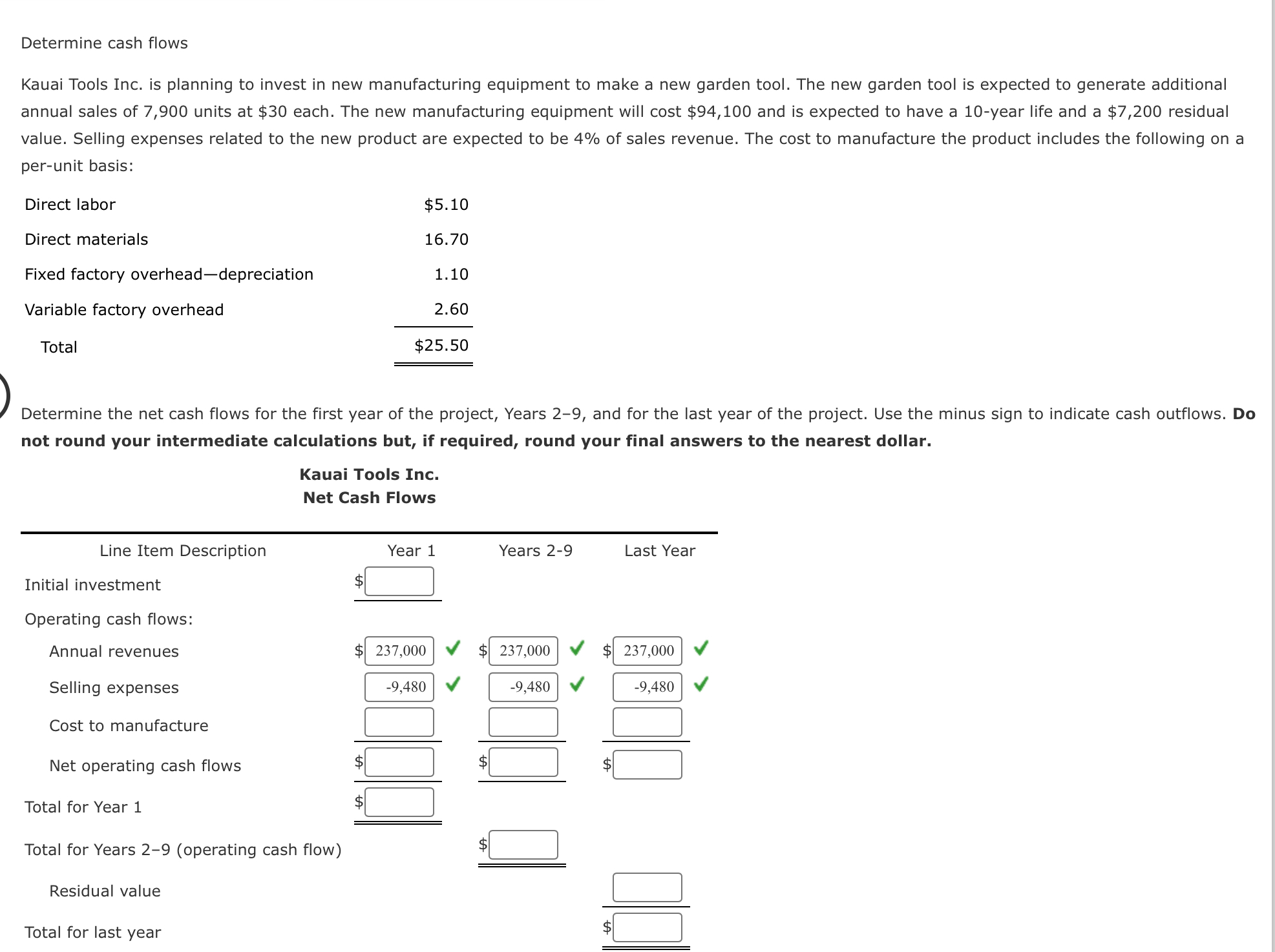 Determine cash flows Kauai Tools Inc. is planning to invest in new