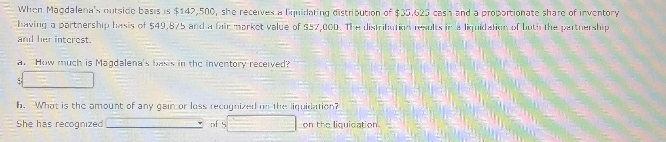 of $35,625 cash and a proportionate share of inventory having a partnership