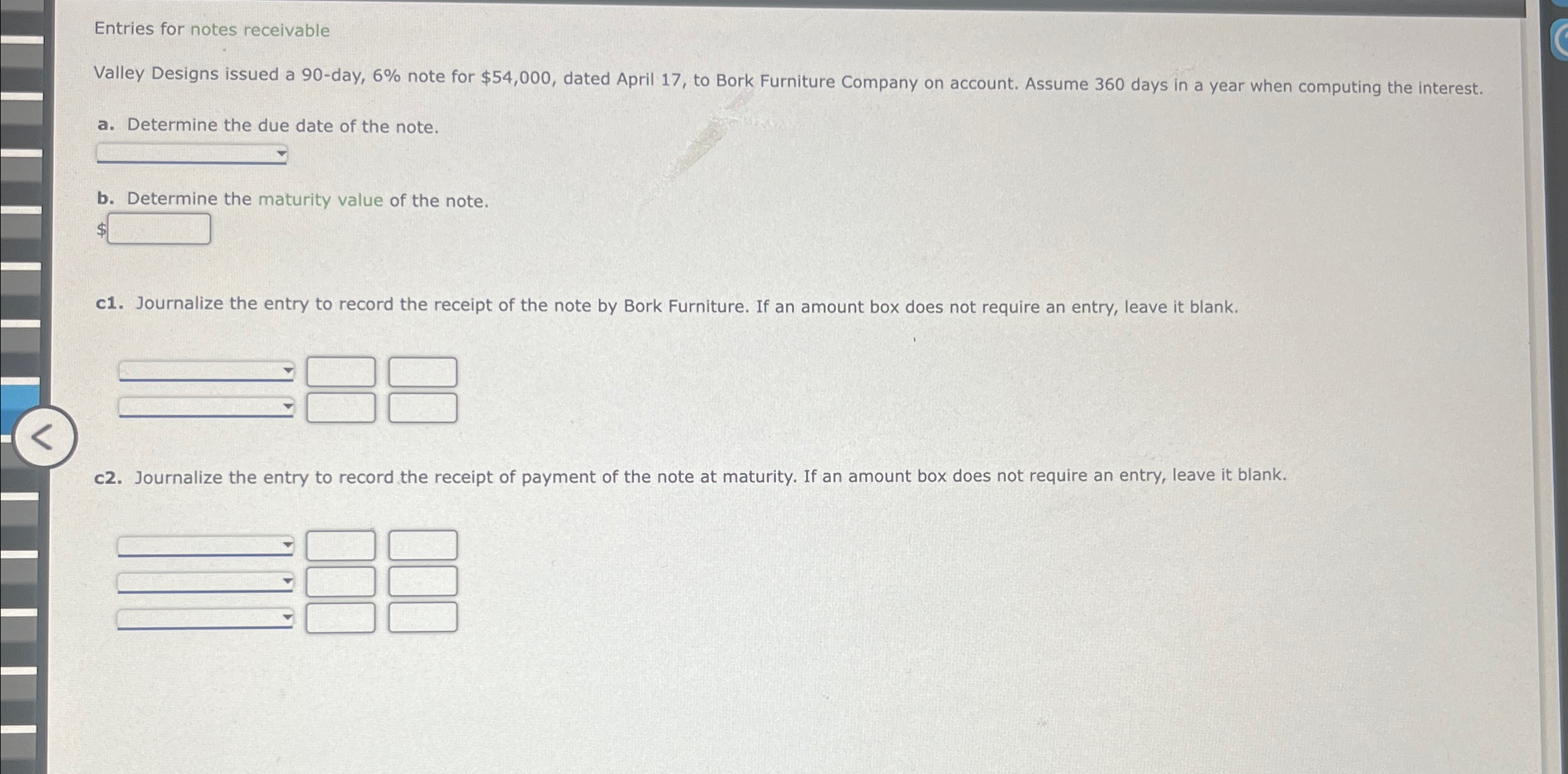 for $54,000, dated April 17, to Bork Furniture Company on account. Assume