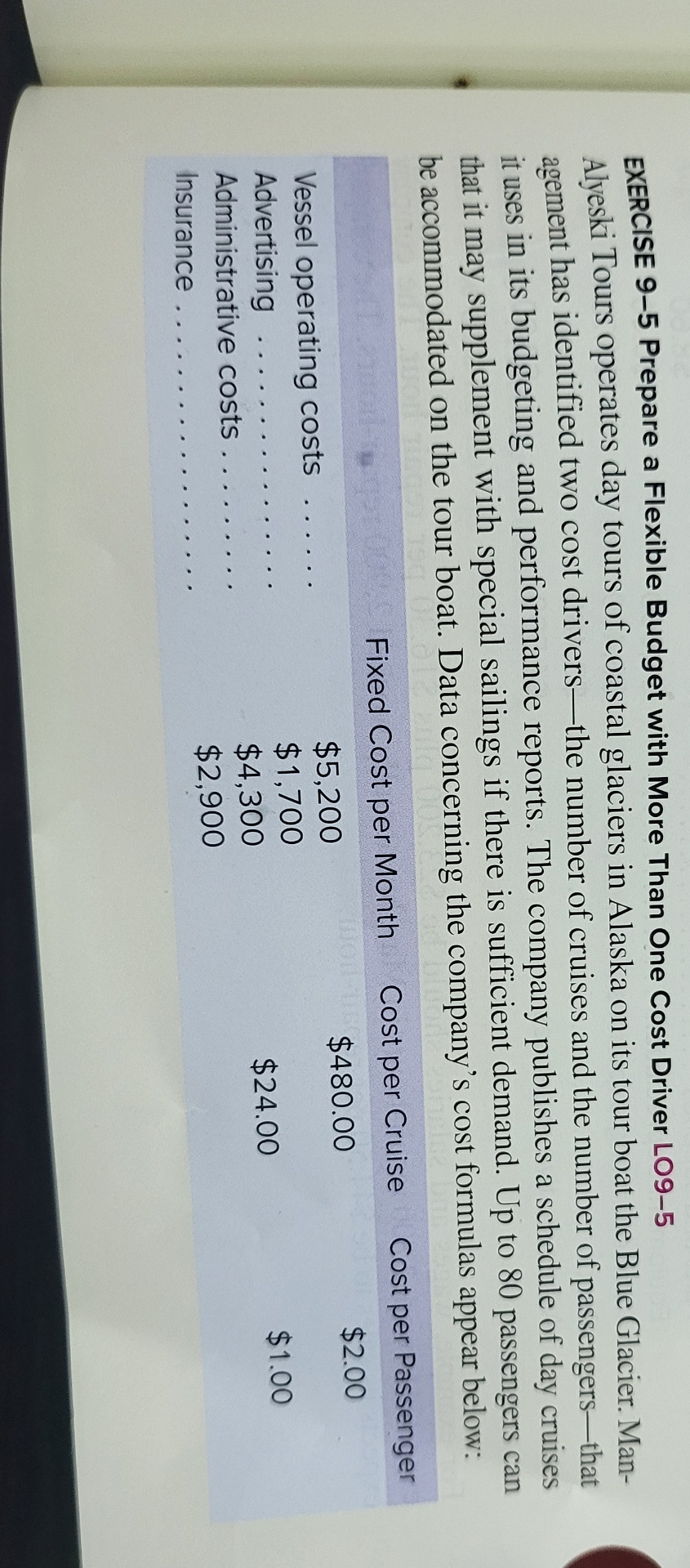  EXERCISE 9-5 Prepare a Flexible Budget with More Than One Cost
