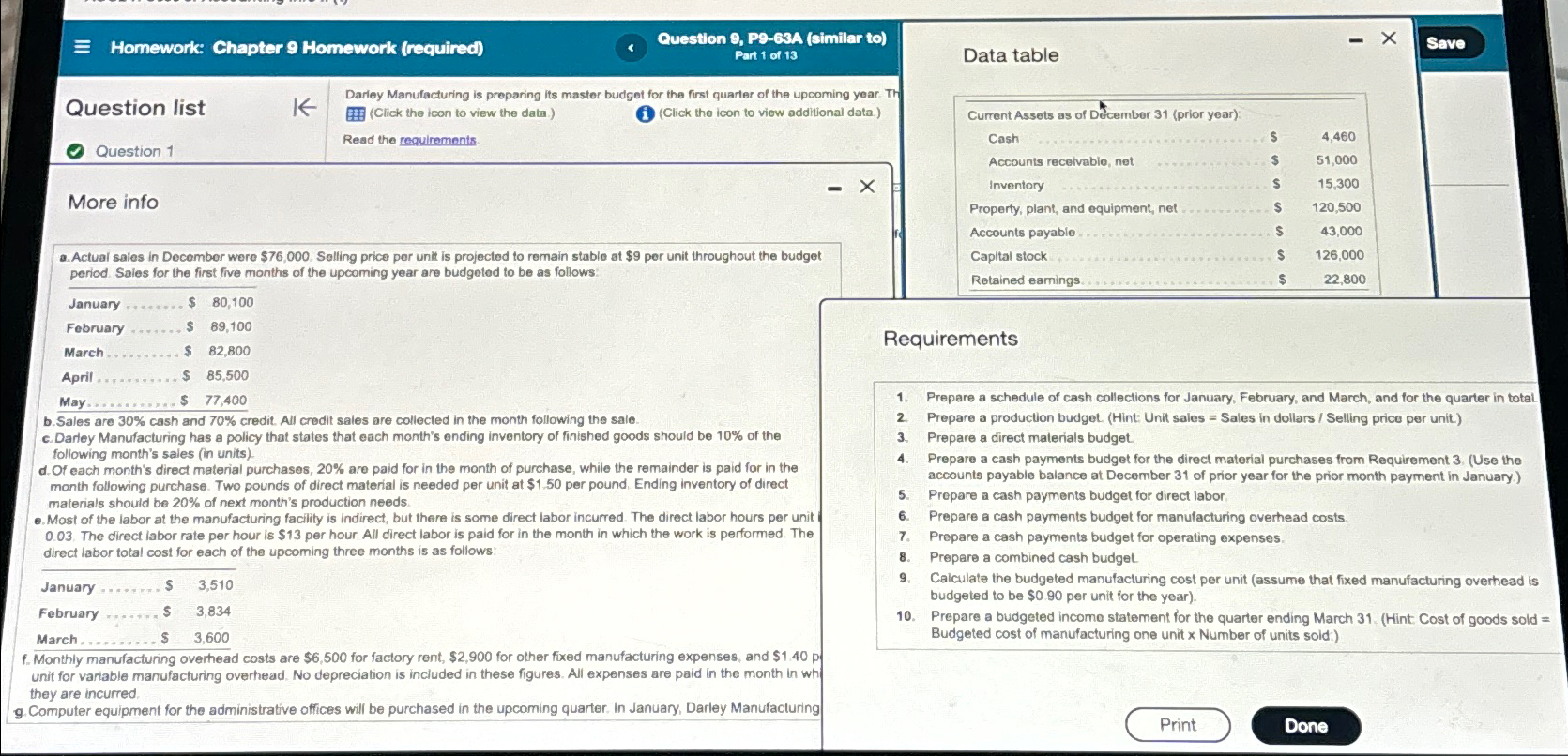 Homework: Chapter 9 Homework (required) Question 9, P9-63A (similar to) Part