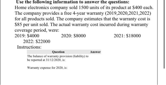 Use the following information to answer the questions: Home electronics company