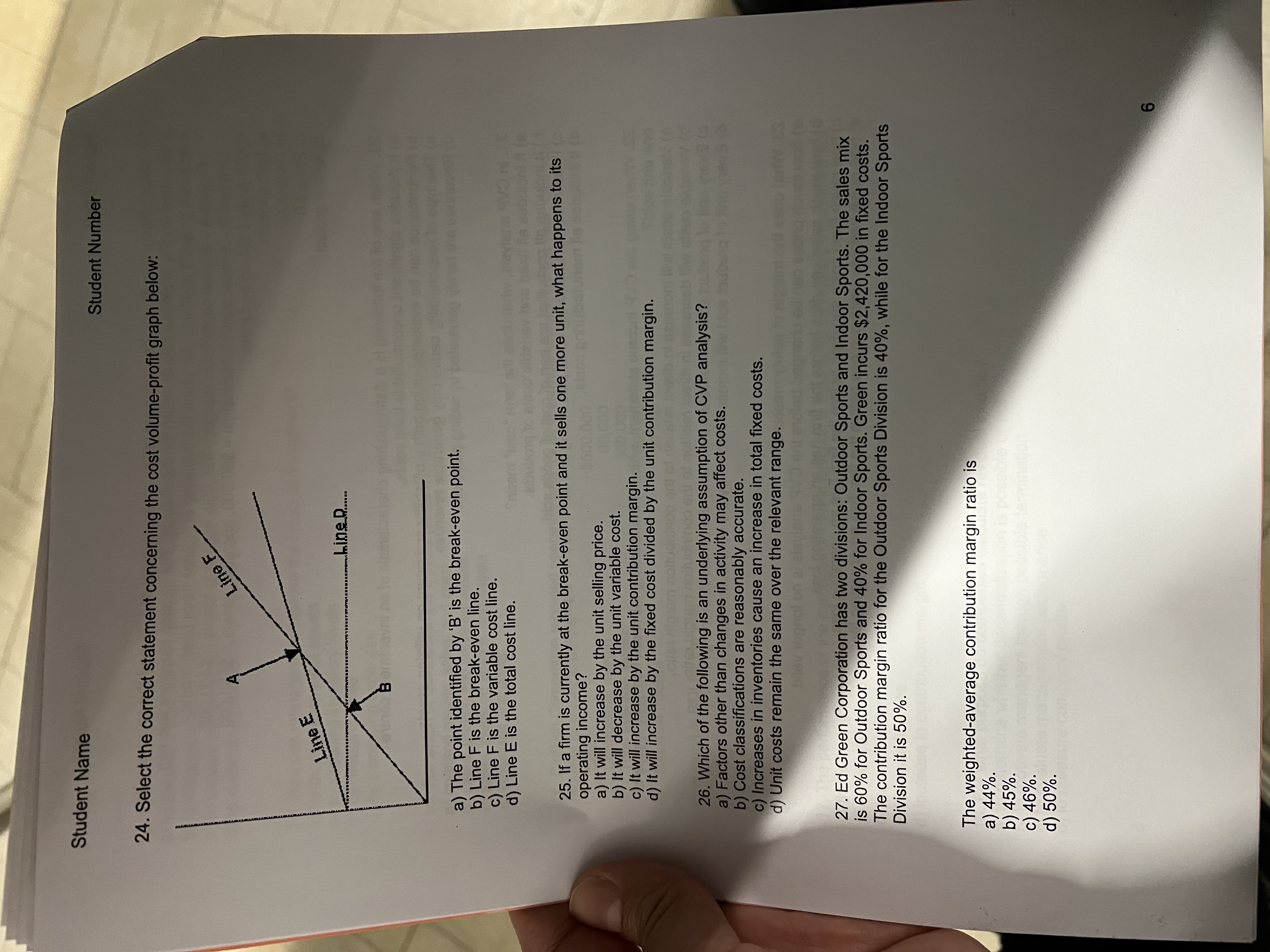 cost volume-profit graph below: a) The point identified by 'B' is the