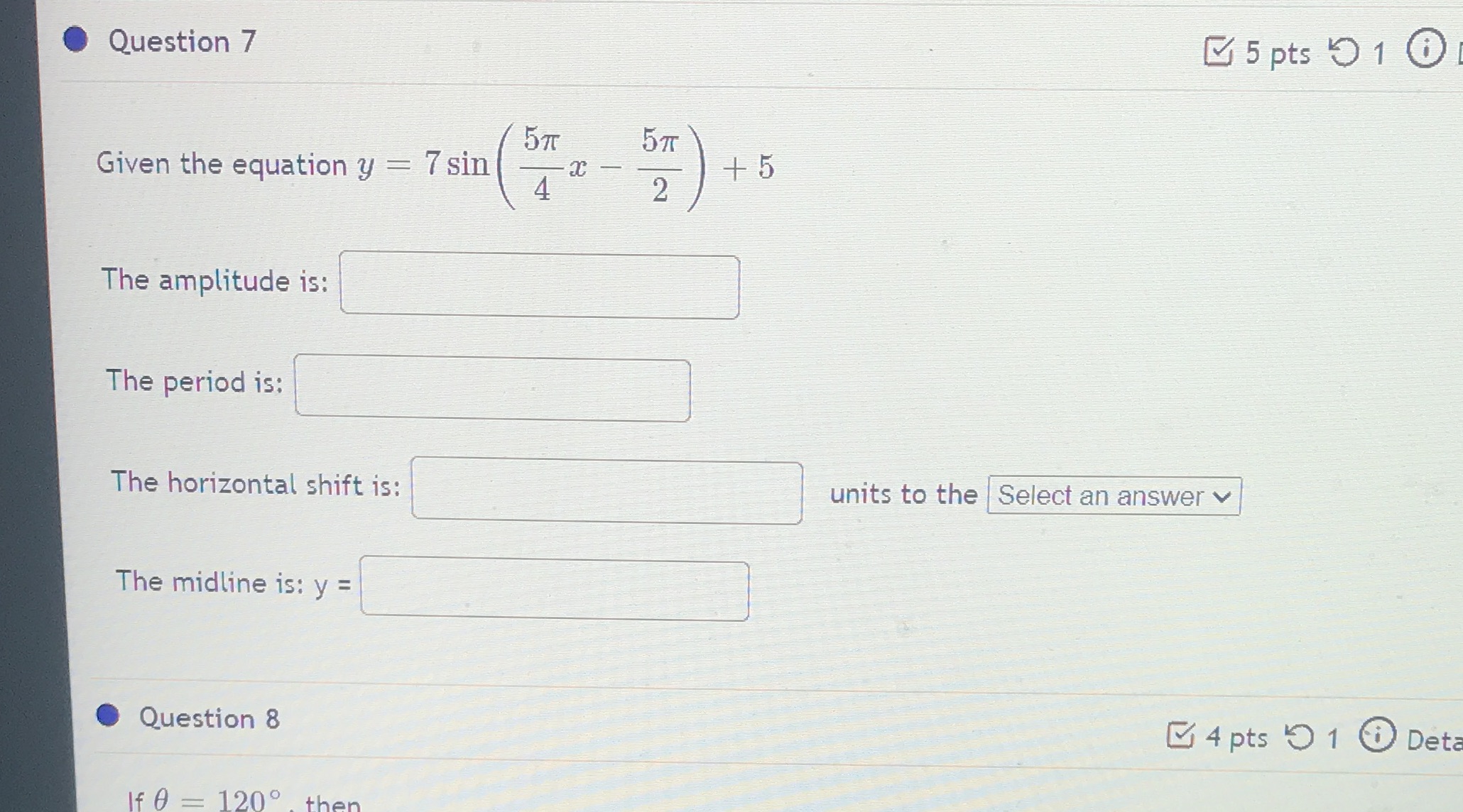 ) 1 0 57 5 7 Given the equation y = 7