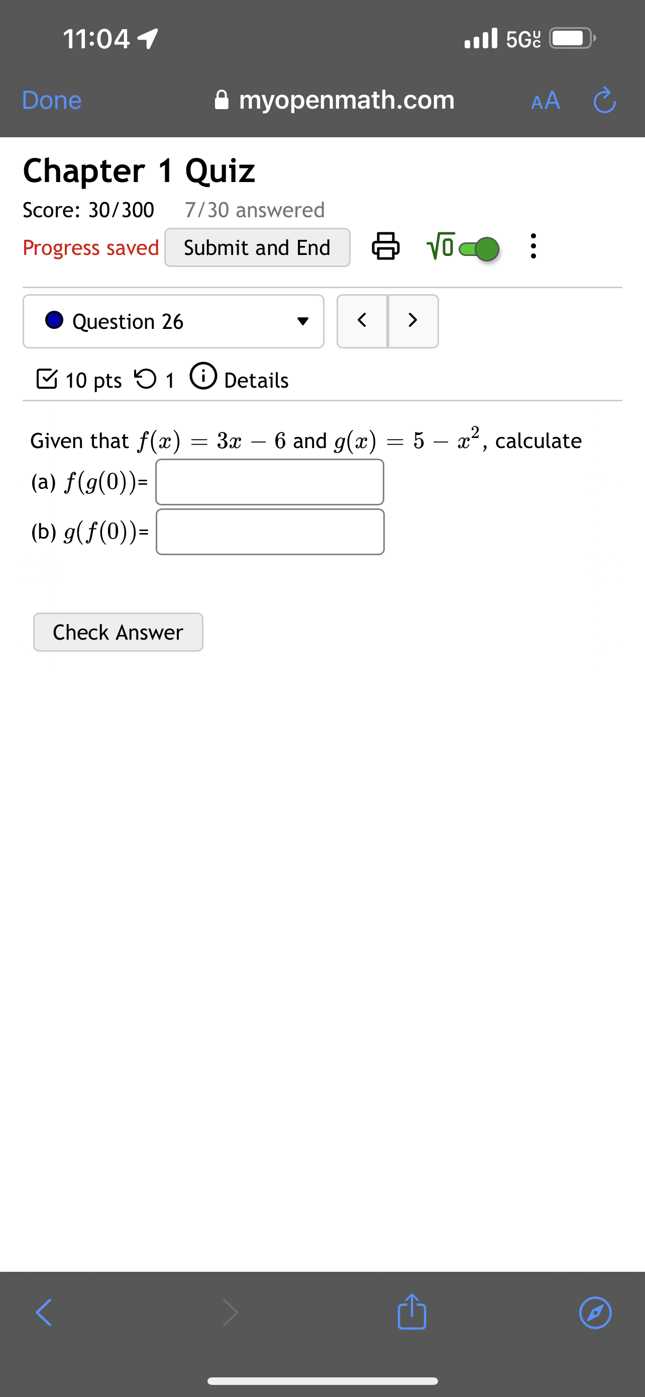  11:041 all 5GY Done myopenmath.com AA C Chapter 1 Quiz Score: