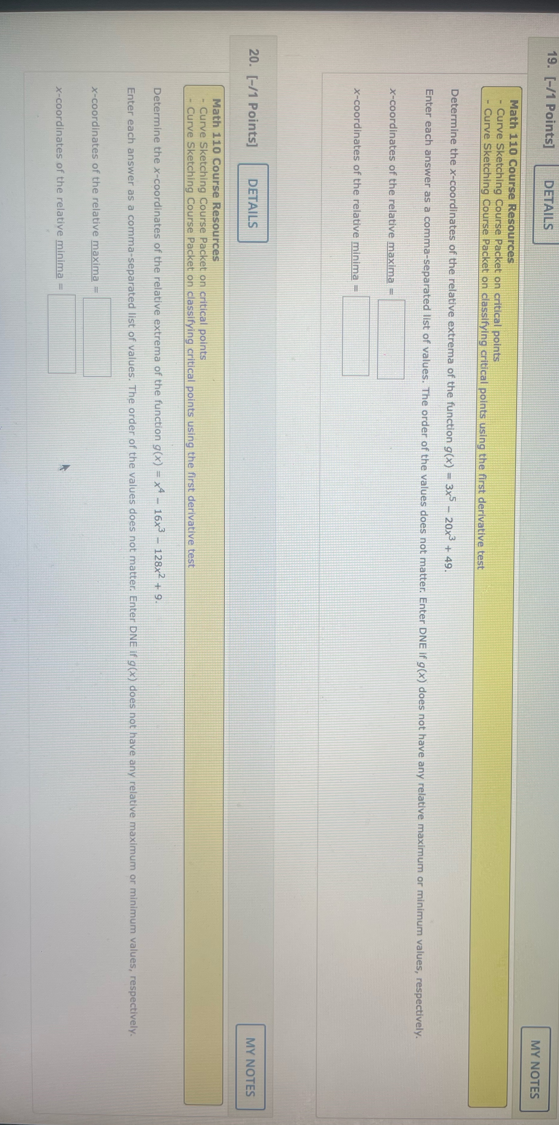 - Curve Sketching Course Packet on critical points - Curve Sketching Course