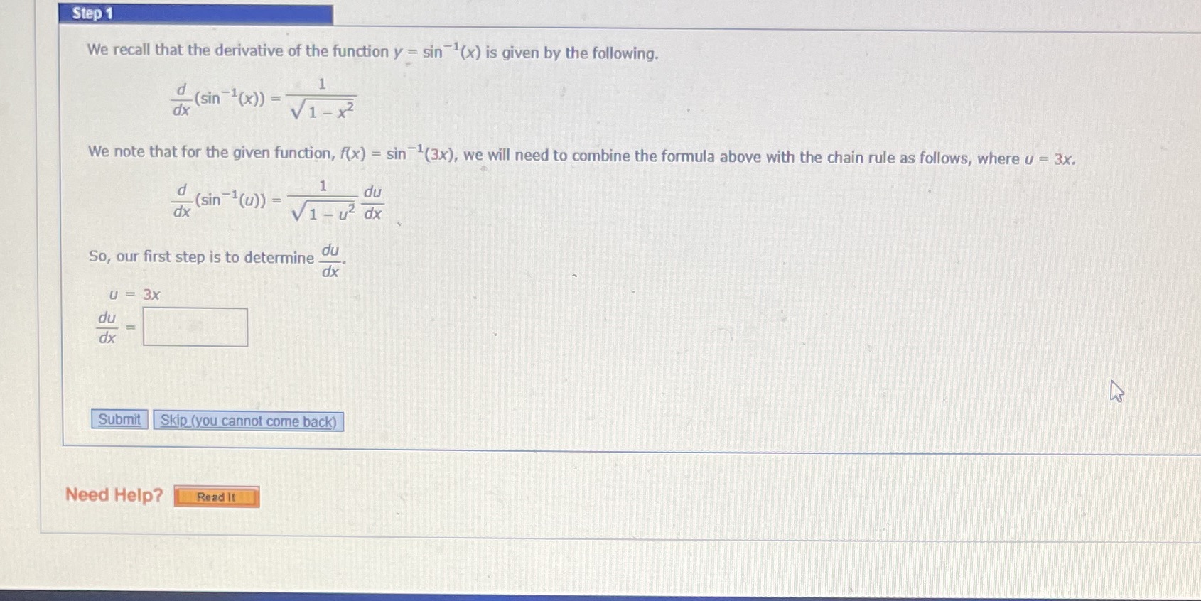  Step 1 We recall that the derivative of the function y