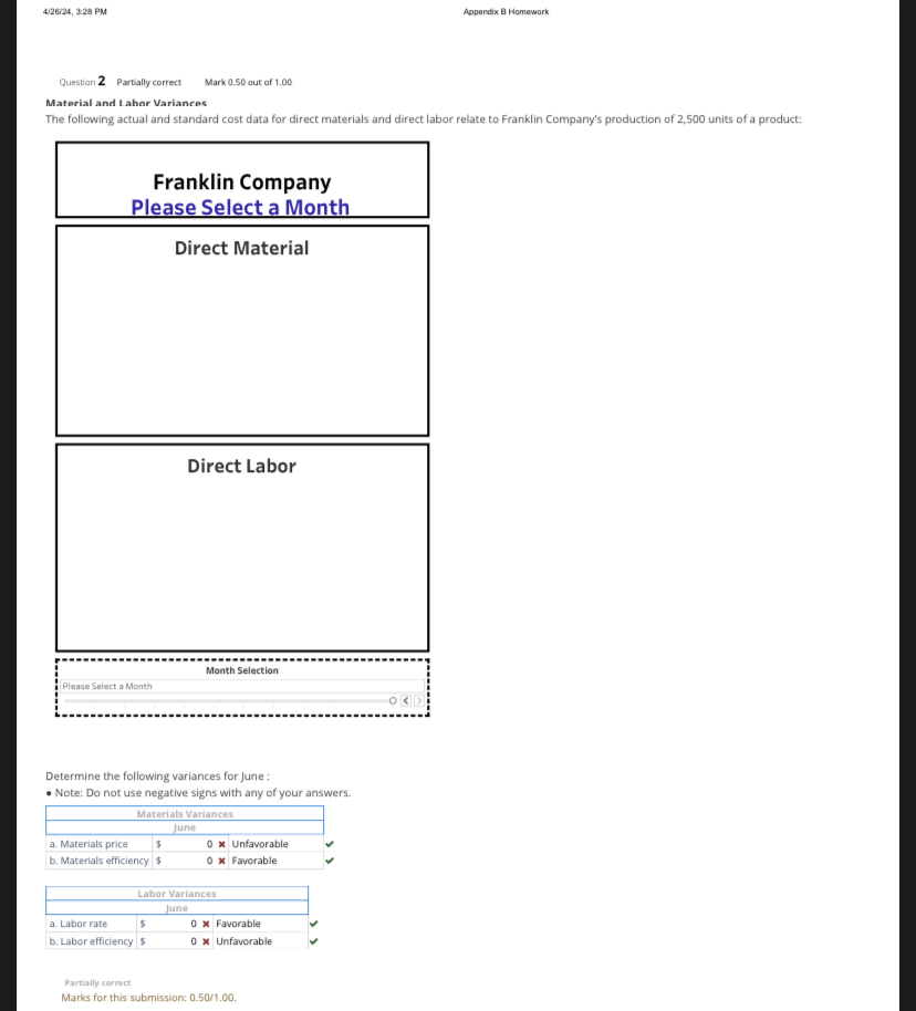 out of 1.00 Material and I ahor Variances The following actual and