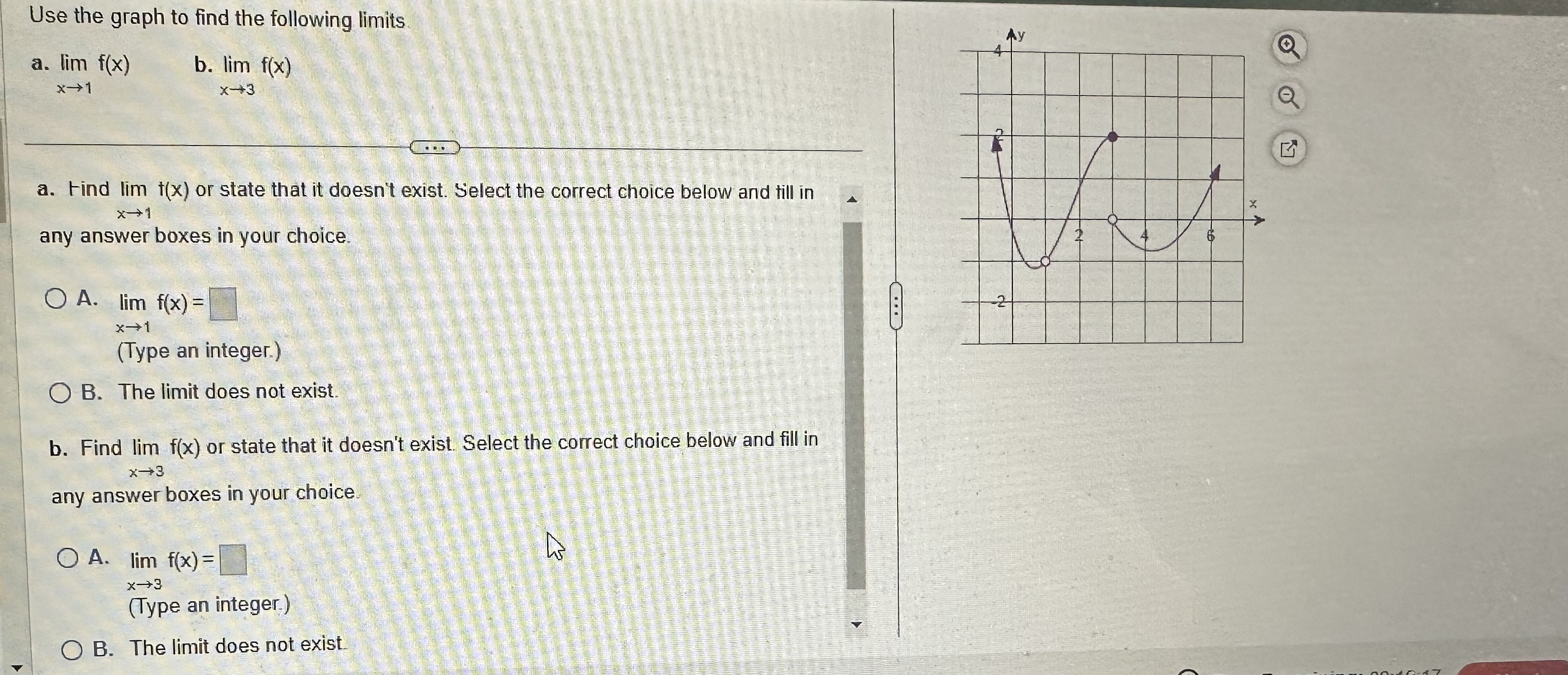 b. lim f(x) x-+1 x -+3 a. Find lim 1(x) or state