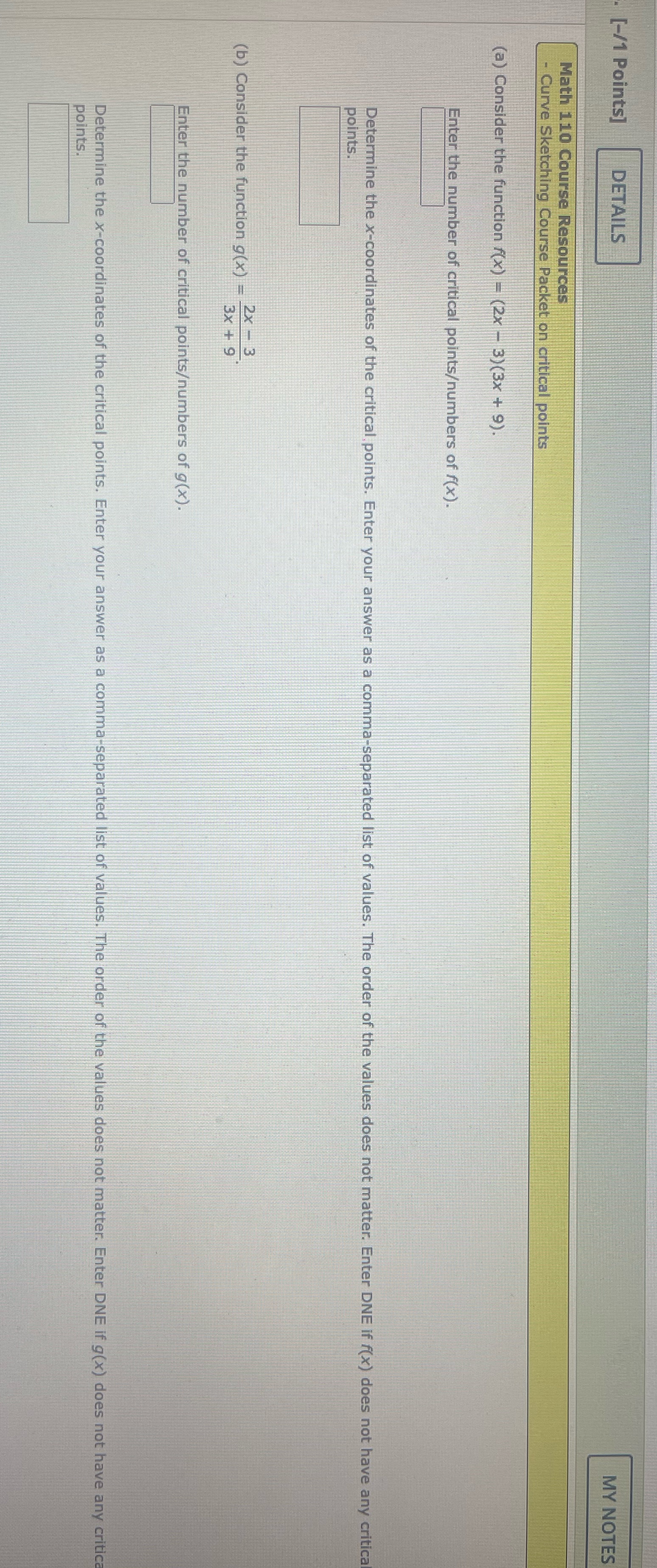 Curve Sketching Course Packet on critical points (a) Consider the function f(x)