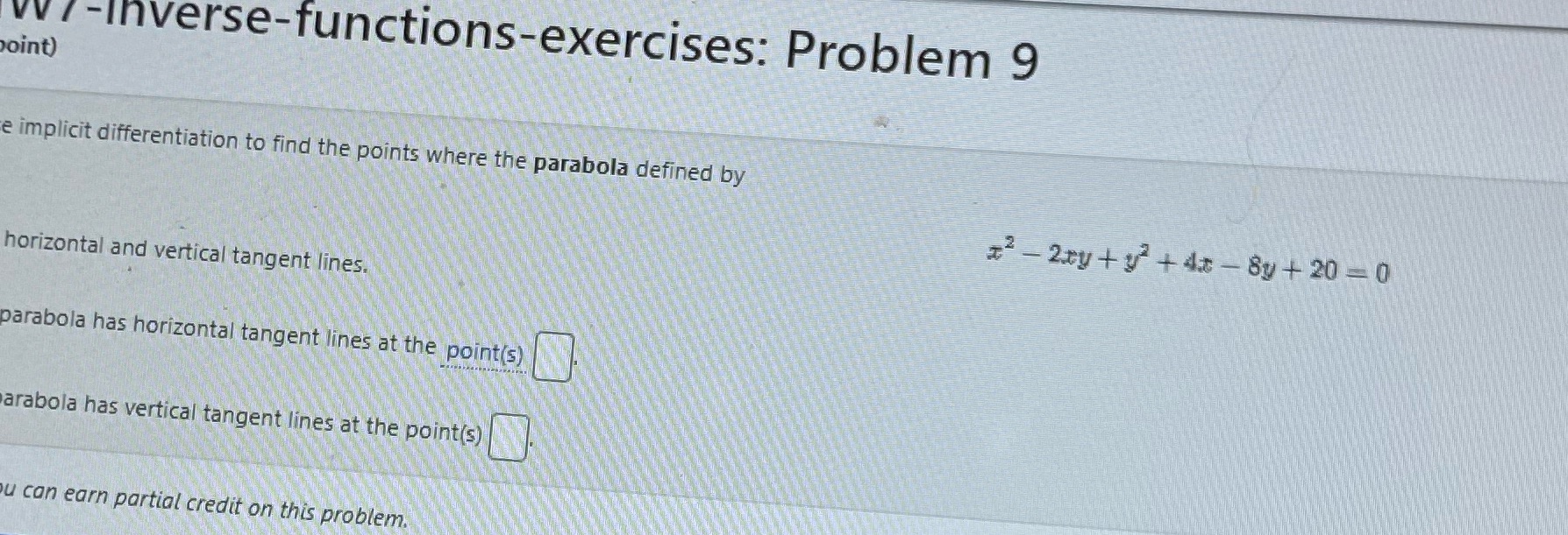 the points where the parabola defined by x2 - 2.xy ty' +