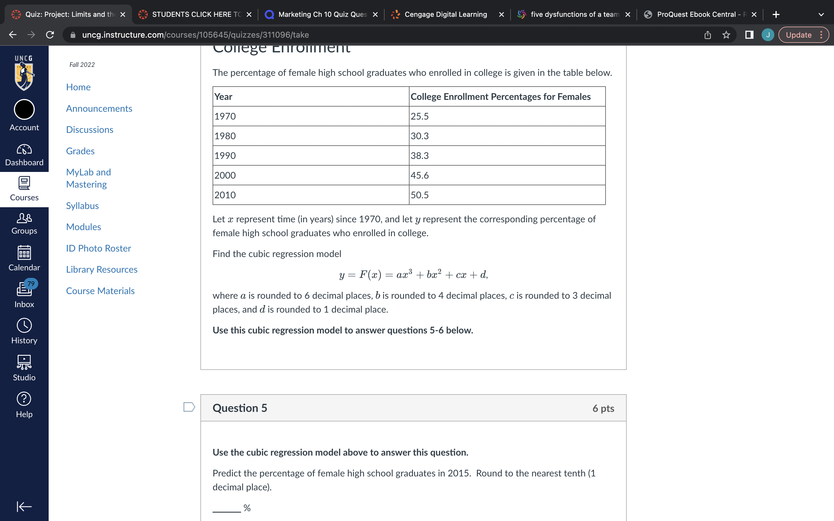 a team x ProQuest Ebook Central - uncg.instructure.com/courses/105645/quizzes/311096/take aes na O Update