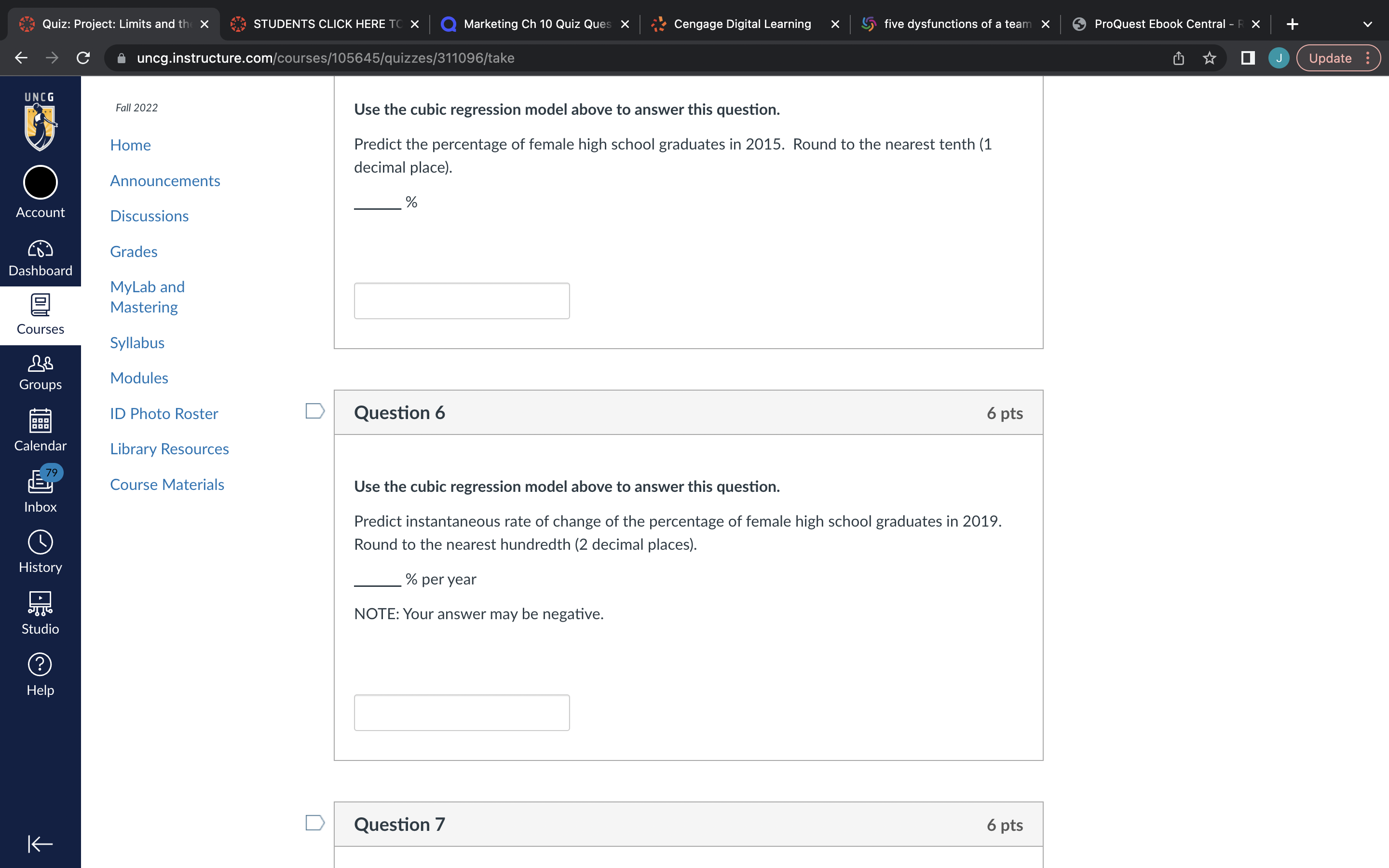 UNCG Account Dashboard Courses cg: Groups aaa aaa Calendar 79 Inbox History
