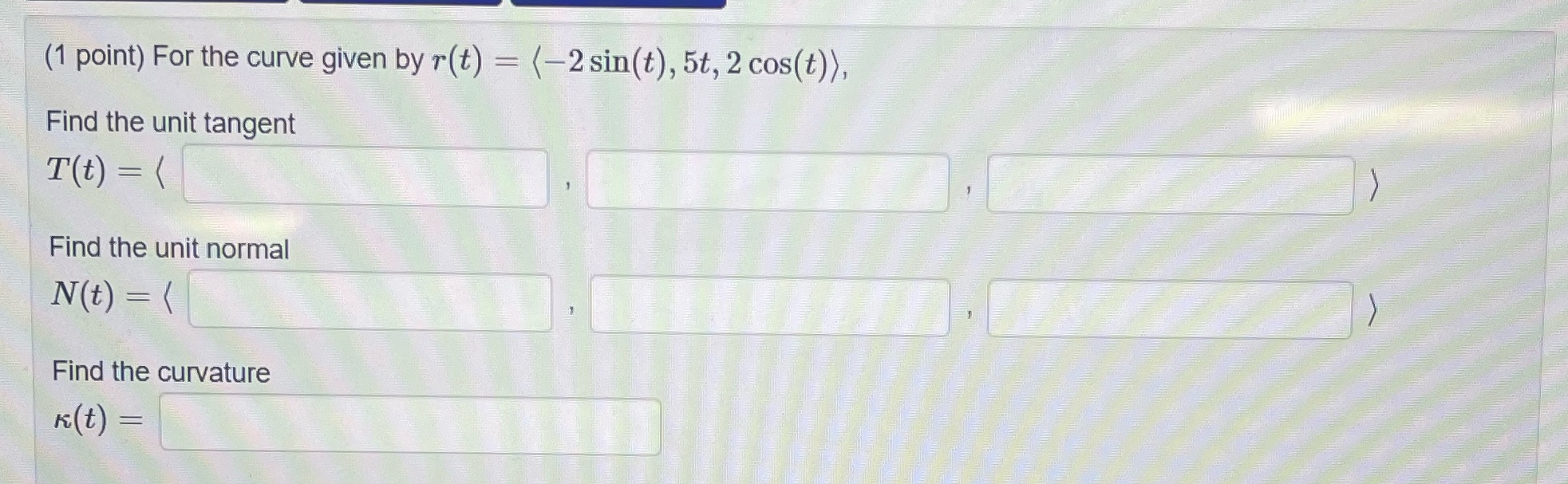 (1 point) For the curve given by r(t) = (-2 sin(t),